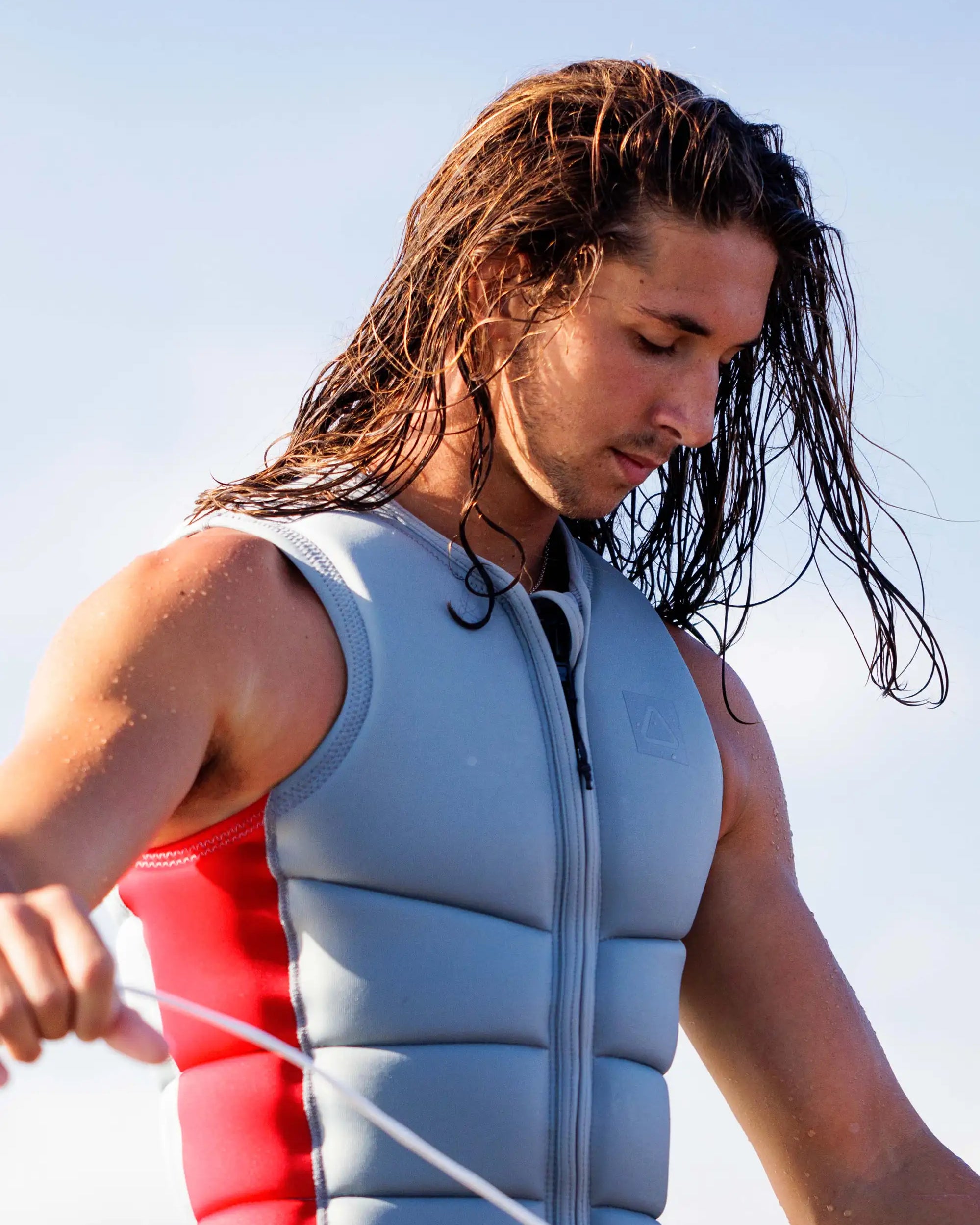 Follow Corp Mens Impact Vest - Light Grey/Red — men's wakeboard impact vest