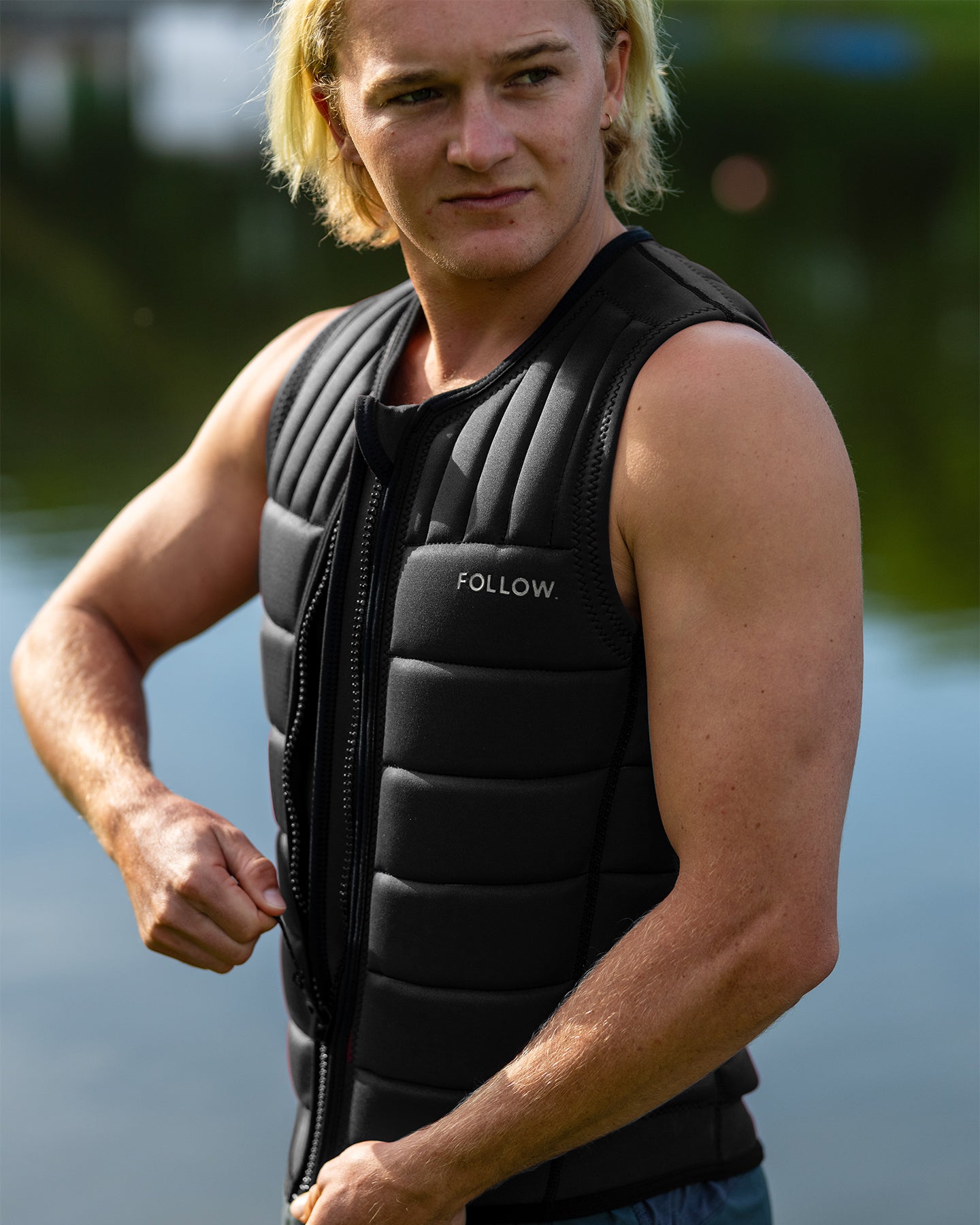 Follow Total Mens Impact Vest - Dark Grey — men's wakeboard impact vest, action view 03