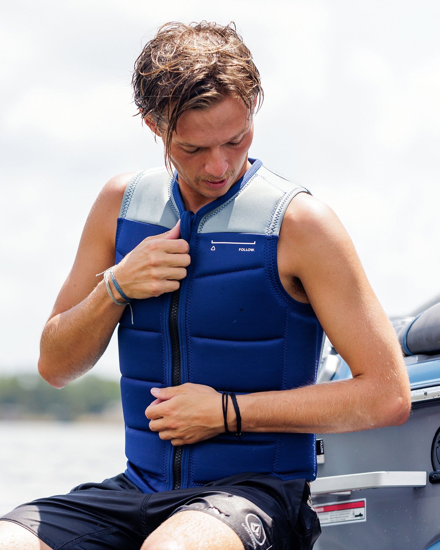 Follow Section Mens Impact Vest - Navy/Grey — men's wakeboard impact vest, action view 05