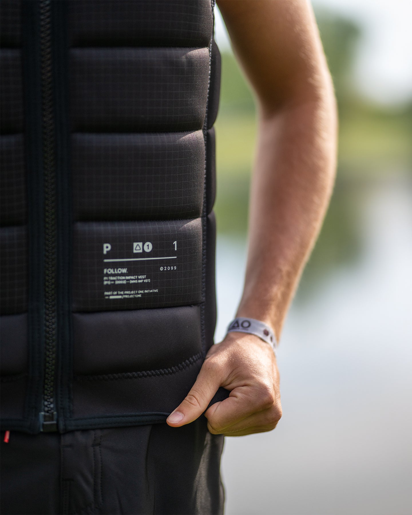 Follow P1 Traction Mens Impact Vest - Black — men's wakeboard impact vest, action view