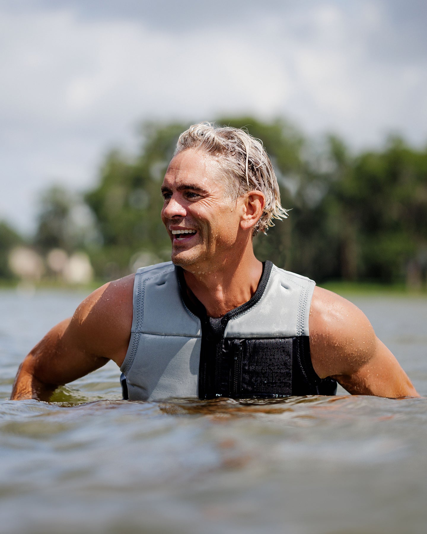 Follow Affix Mens Impact Vest - Silver — men's wakeboard impact vest, action view 02